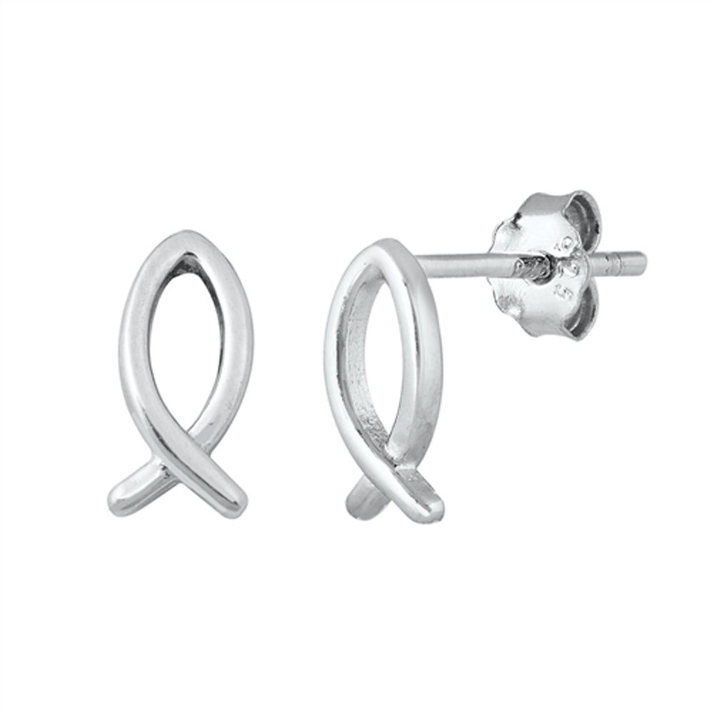 Ichthus Christian Fish Loop High Polish Earrings – Sterling Silver