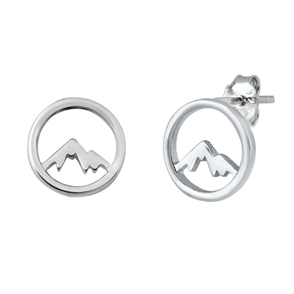 Mountain Circle Outline Minimalist Modern Earrings – Sterling Silver