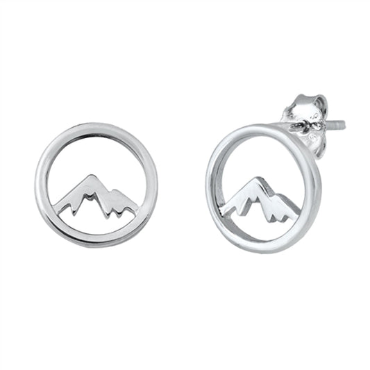 Mountain Circle Outline Minimalist Modern Earrings – Sterling Silver