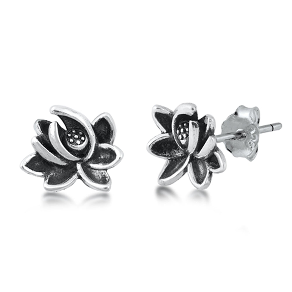 Lotus Flower Bloom Nature Beautiful Garden Earrings – Sterling Silver