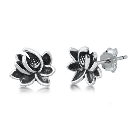 Lotus Flower Bloom Nature Garden Earrings – Sterling Silver