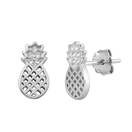 Cutout Pineapple Fruit Food Open Clear CZ Earrings – Sterling Silver