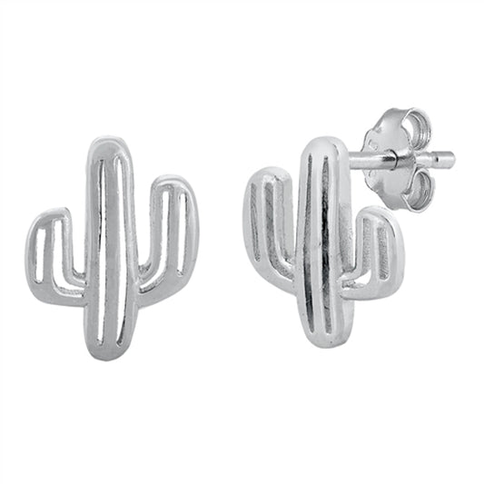 Cactus Plant Cutout Nature Desert High Earrings – Sterling Silver
