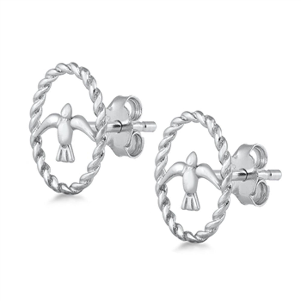 Bird Dove Peace Rope Halo Animal Earrings – Sterling Silver