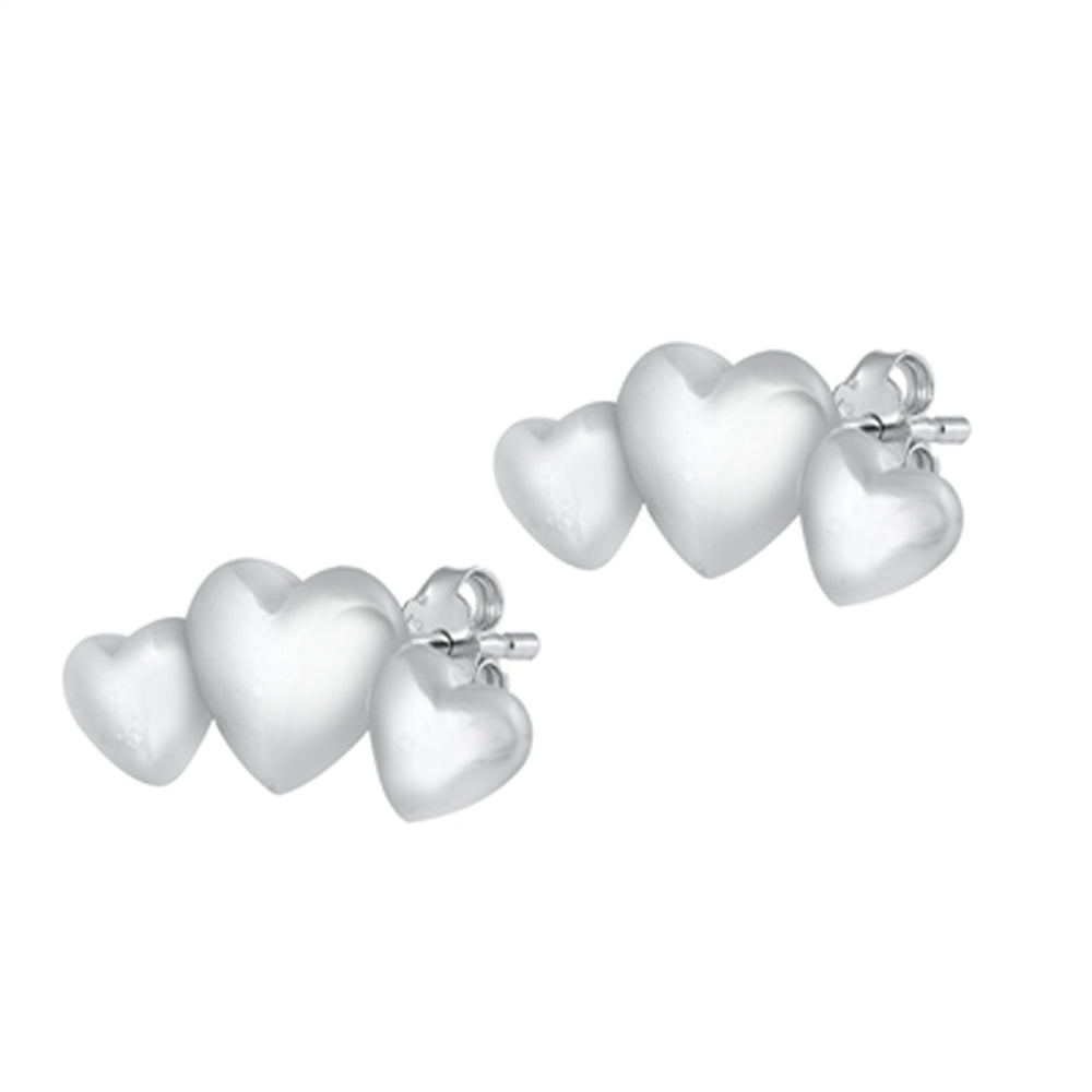 Promise Triple Heart Love Puffy High Earrings – Sterling Silver