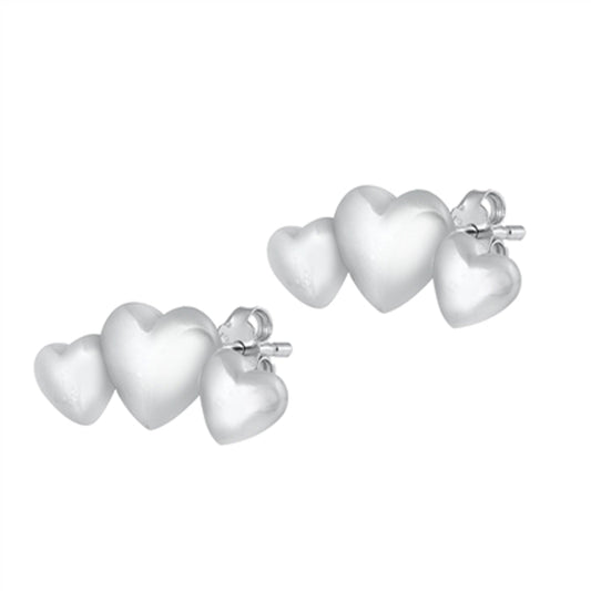 Promise Triple Heart Love Puffy High Earrings – Sterling Silver