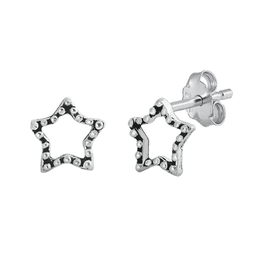 Granulated Star Outline Open Night Sky Earrings – Sterling Silver