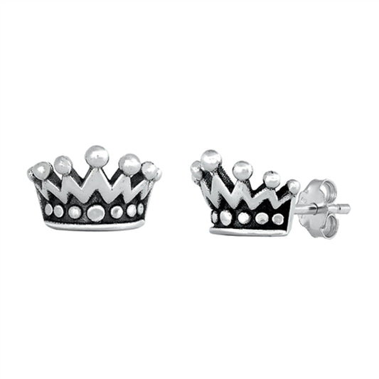 Oxidized Crown Queen King Royal Earrings – Sterling Silver
