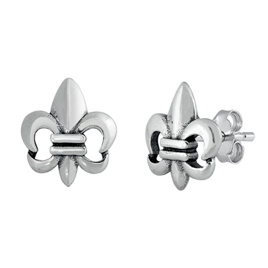 Simple Fleur De Lis Traditional High Earrings – Sterling Silver