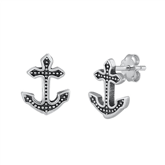 Bali Anchor Oxidized Detail Granulated Line Earrings – Sterling Silver