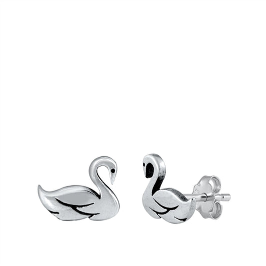 Elegant Swan Bird Animal Nature High Earrings – Sterling Silver