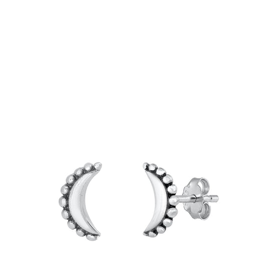 Crescent Moon Bali Style Granulated Edge Earrings – Sterling Silver