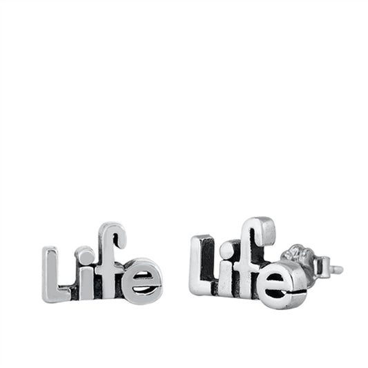 Life Word Text Letter High Polished Earrings – Sterling Silver