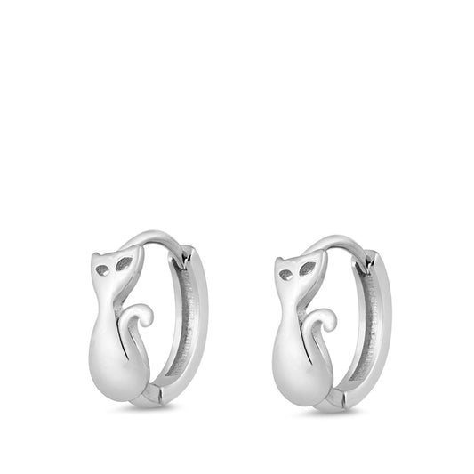 Cat Satin Finish Animal Statement Hoop Earrings – Sterling Silver