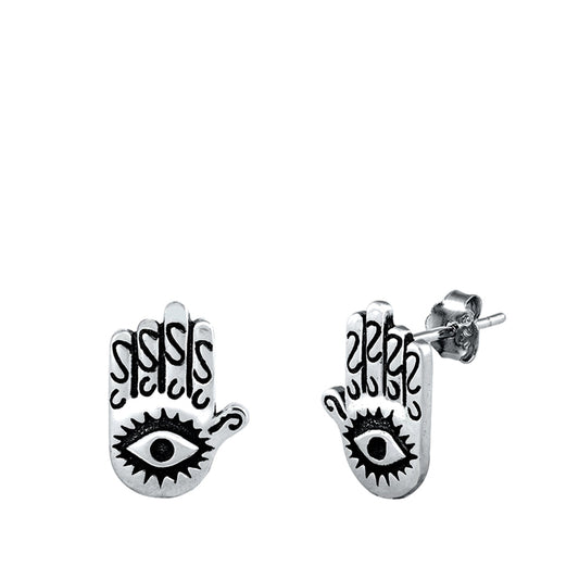 Hamsa Hand of God Evil Eye Earrings – Sterling Silver