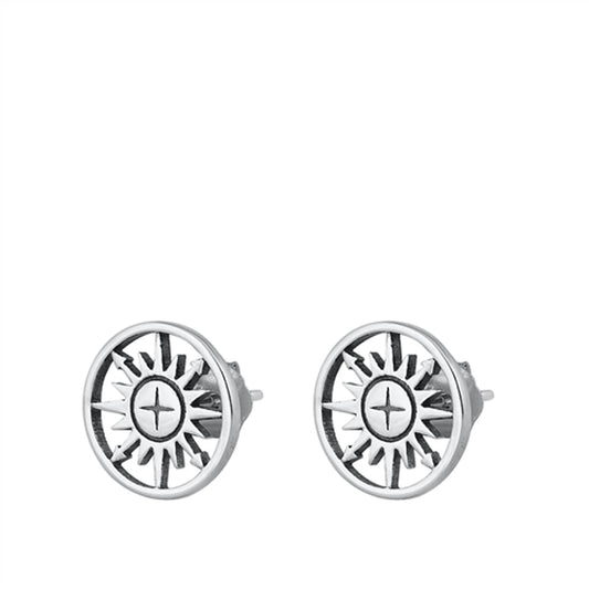 Compass Rose Cutout Sun Star Earrings – Sterling Silver