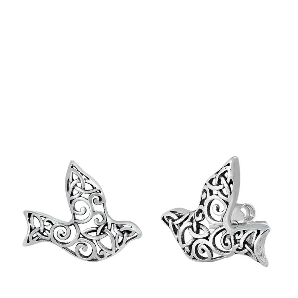 Ornate Dove Bird Animal Filigree Swirl Earrings – Sterling Silver