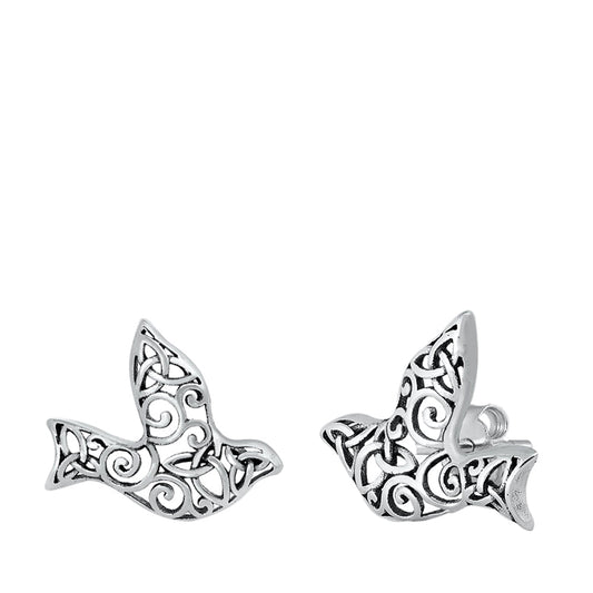 Ornate Dove Bird Animal Filigree Swirl Earrings – Sterling Silver