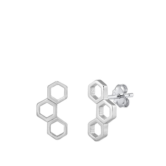 Honeycomb Bee Hive Hexagon Geometric Crawler Earrings – Sterling Silver
