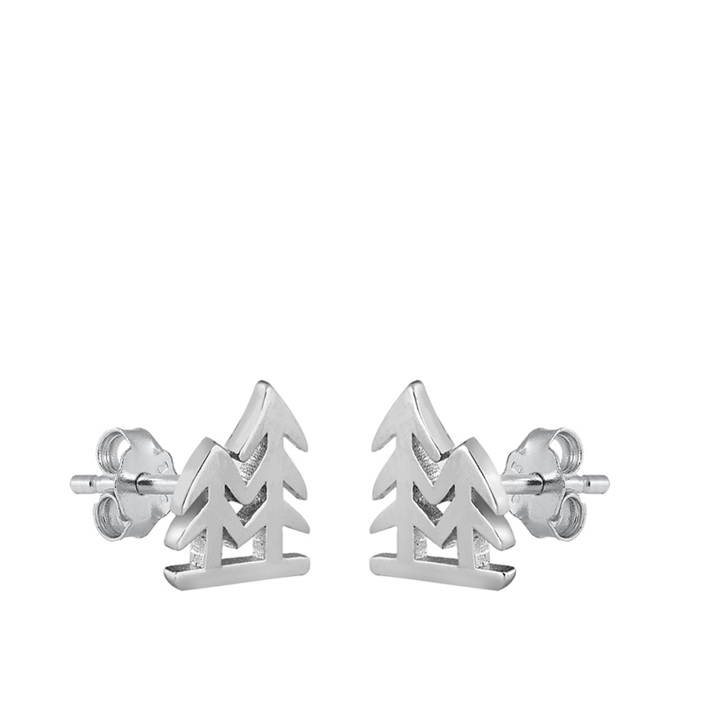 Simple Tree Outline Nature Pine Outdoors Earrings – Sterling Silver