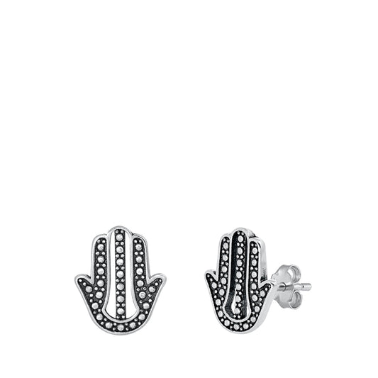 Hamsa Hand of God Bali Style Earrings – Sterling Silver