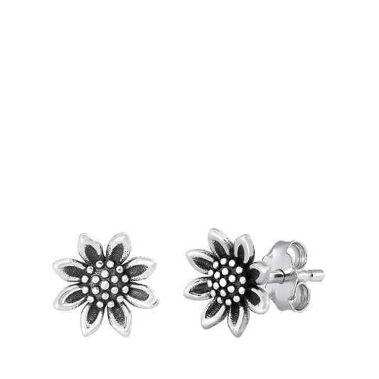 Oxidized Flower Sunflower Open Nature Earrings – Sterling Silver