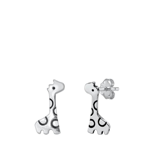 Fun Giraffe Oxidized Animal Zoo Stud Earrings – Sterling Silver