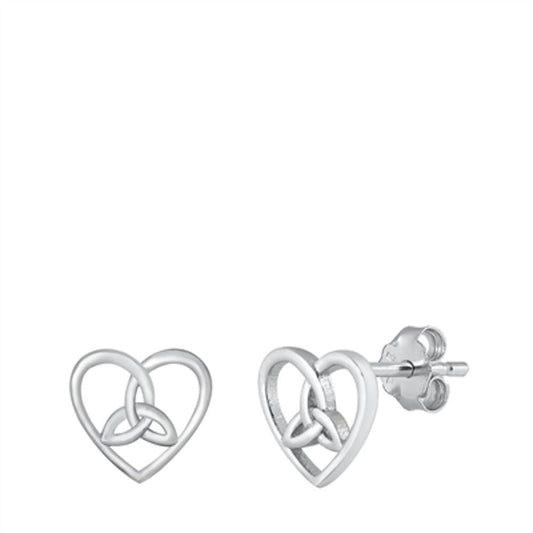 Celtic Triangle Knot Open Heart Stud Earrings – Sterling Silver