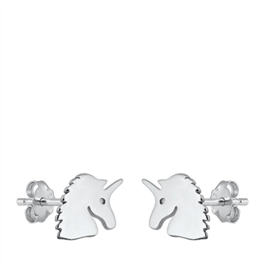 Plain Unicorn Head Push Back Stud Earrings – Sterling Silver