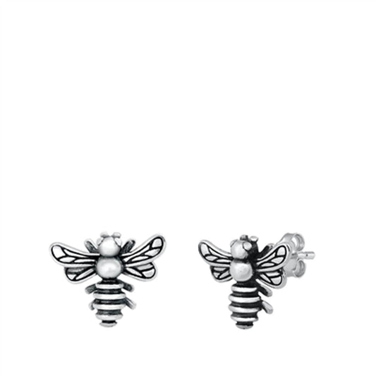 Trendy Bee Oxidized Animal Bumble Stud Earrings – Sterling Silver