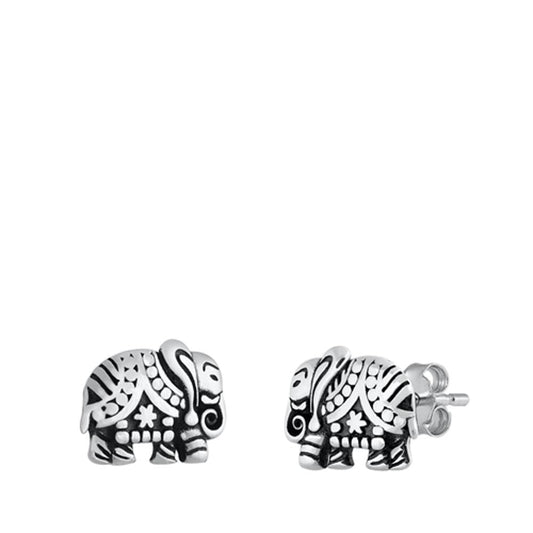 Oxidized Filigree Elephant Pushback Stud Earrings – Sterling Silver