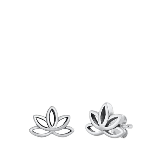 Oxidized Spiritual Flower Lotus Stud Earrings – Sterling Silver