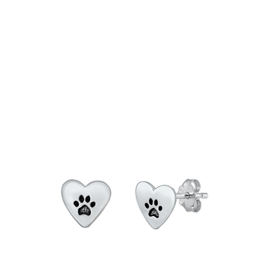 Paw Print Pet Heart Love Stud Earrings – Sterling Silver