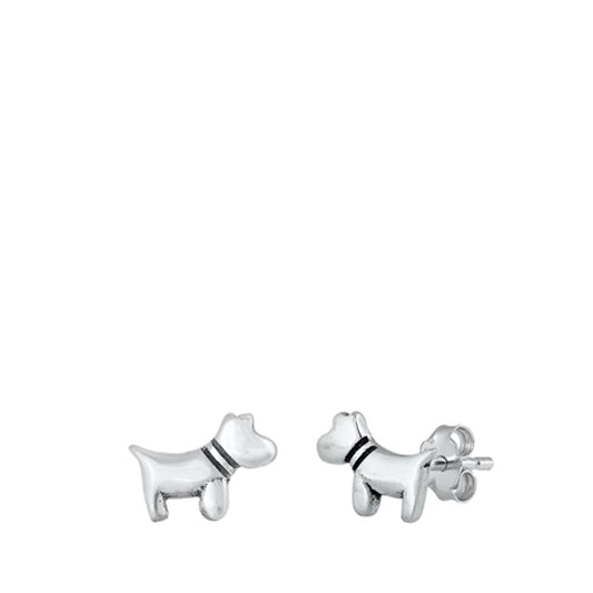 Classic Dog Animal Stud Earrings – Sterling Silver