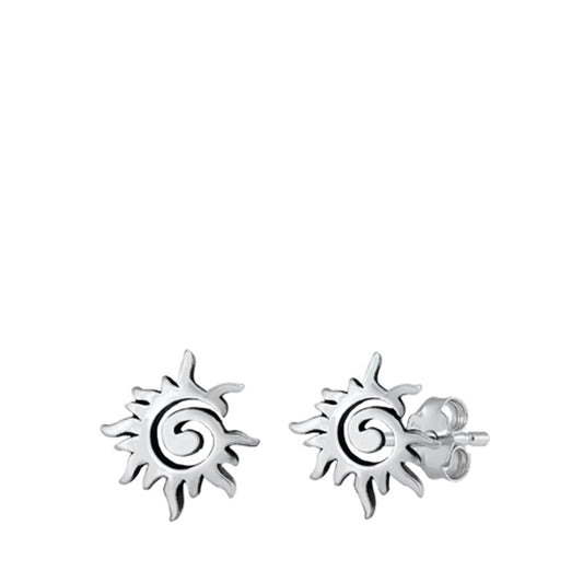 Oxidized Swirl Flaming Sun Stud Earrings – Sterling Silver