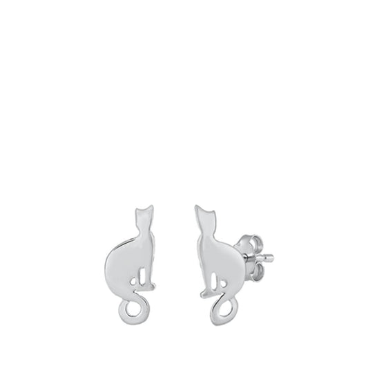 Silhouette Cat Kitten Pussycat Earrings – Sterling Silver