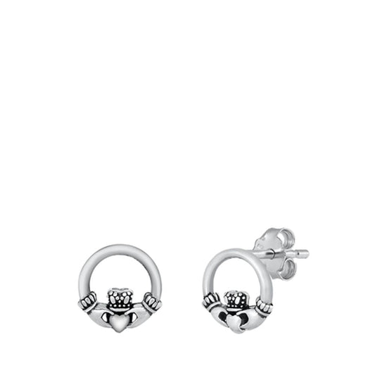 Celtic Heart Claddagh Wreath Stud Earrings – Sterling Silver