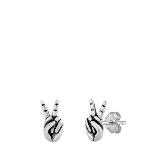 Trendy Peace Sign Hands Stud Earrings – Sterling Silver