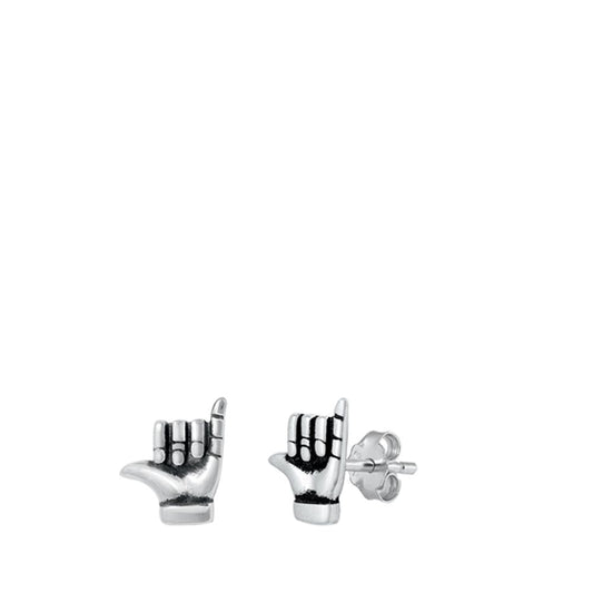 Hawaiian Shaka Oxidized Hands Hang Loose Stud Earrings – Sterling Silver