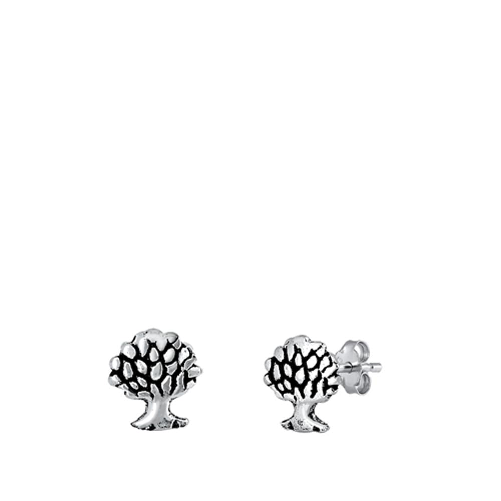 Small Tree Of Life Oxidized Simple Stud Earrings – Sterling Silver
