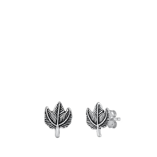 Leaves Oxidized Flower Pushback Stud Earrings – Sterling Silver