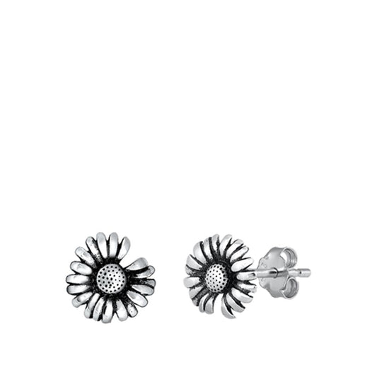 Sunflower Oxidized Flower Push Back Stud Earrings – Sterling Silver