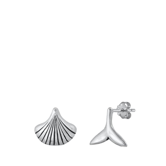 Trendy Oxidized Mismatched Set Seashells & Stud Earrings – Sterling Silver