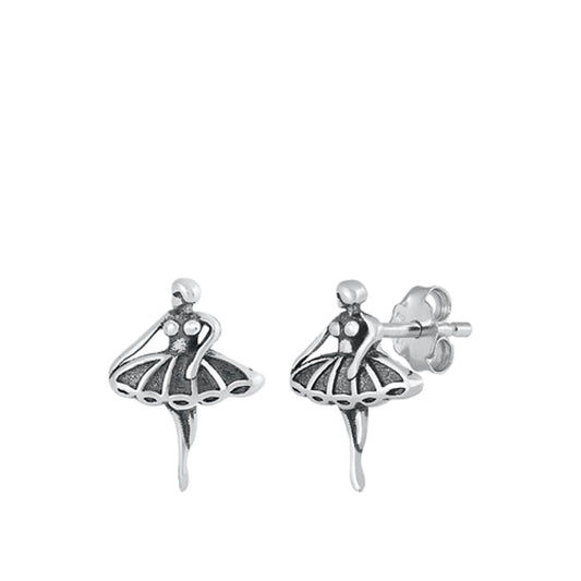 Ballerina Dancer Oxidized Dancing Girl Stud Earrings – Sterling Silver