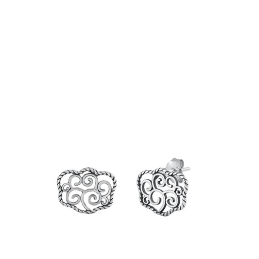 Cloud Swirls Oxidized Dangling Swirl Tree Stud Earrings – Sterling Silver