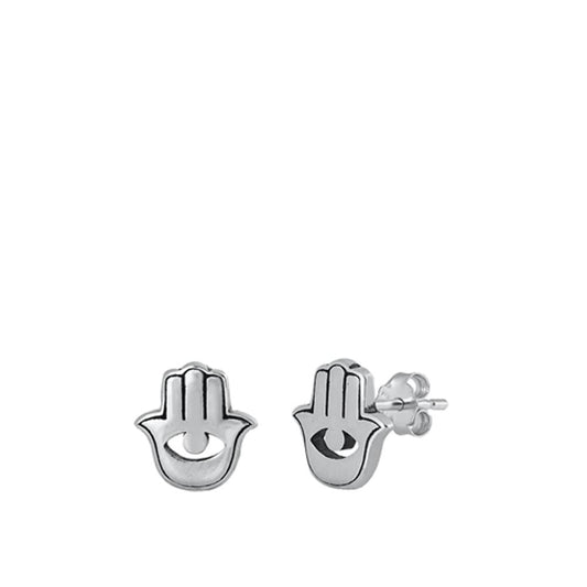 Stylish Small Hamsa Hand Oxidized Evil Stud Earrings – Sterling Silver