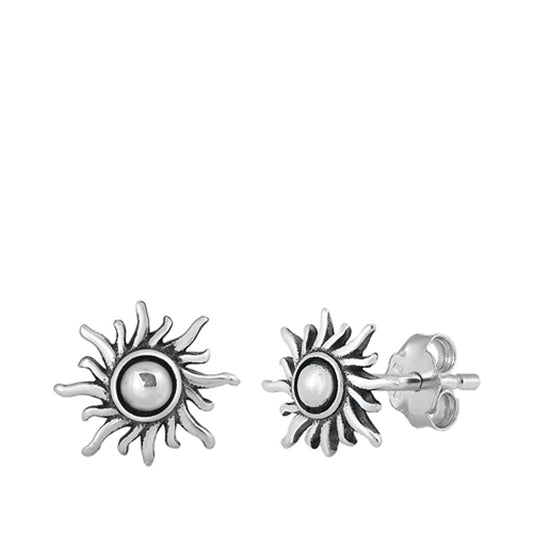 Oxidized Flaming Sun Stud Earrings – Sterling Silver