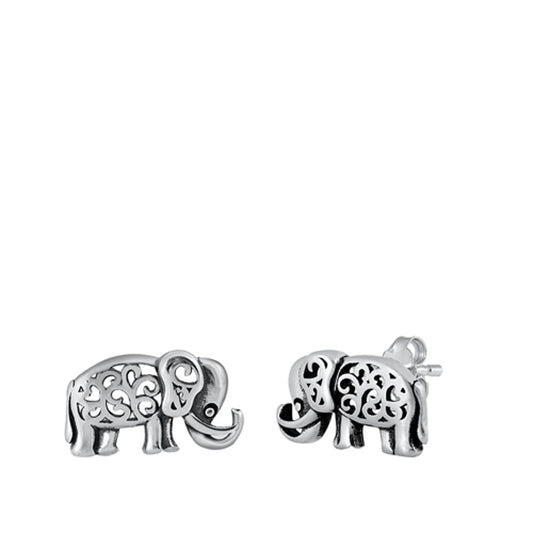 Baby Filigree Elephant Oxidized Animal Stud Earrings – Sterling Silver
