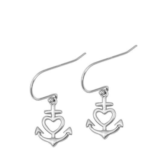 Minimalist Heart Anchor Love Hook Earrings – Sterling Silver