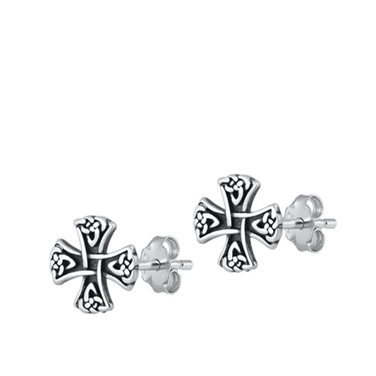 Celtic Knot Cross Oxidized Christian Stud Earrings – Sterling Silver